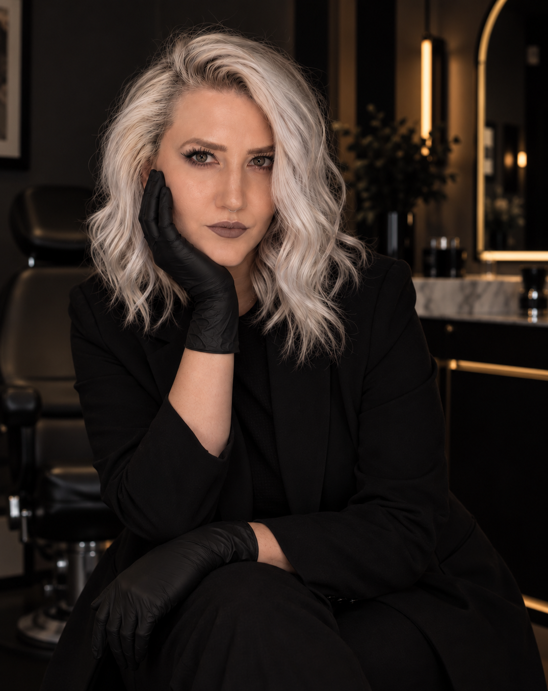 Alyssa_FRZN_Aesthetics_Frisco_Texas_Headshot_hand cradle chin in salon