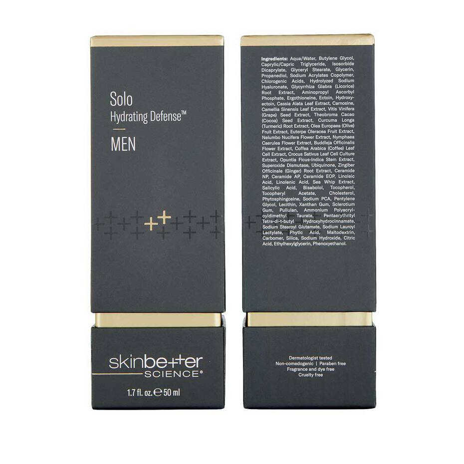 SkinBetter Solo Hydrating Defense for Men, product packaging, at FRZN Aesthetics in Frisco, TX