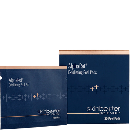 SkinBetter AlphaRet Exfoliating Peel Pads, product packaging, at FRZN Aesthetics in Frisco, TX