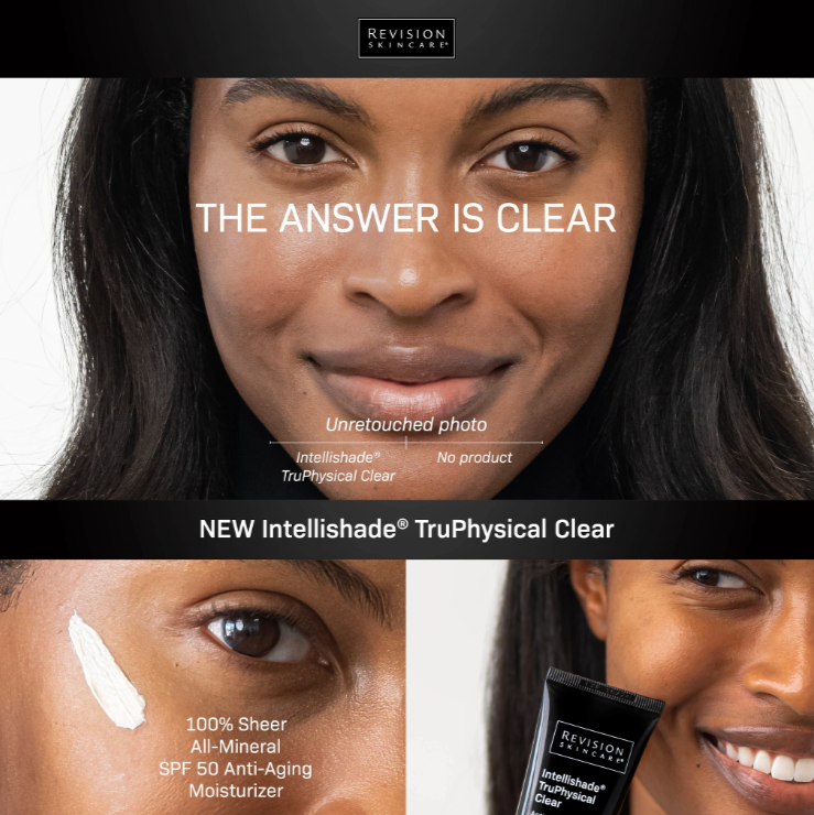 Revision Intellishade Clear SPF 50, sheer finish detail, at FRZN Aesthetics in Frisco, TX