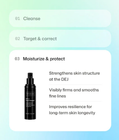 Revision DEJ Face Cream, protection and correction benefits, at FRZN Aesthetics in Frisco, TX