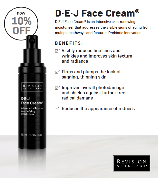 Revision DEJ Face Cream, key benefits and results, at FRZN Aesthetics in Frisco, TX