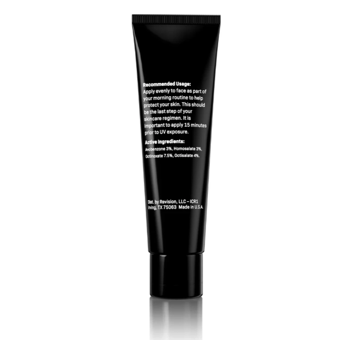 Revision Intellishade TruPhysical SPF 45, back label and ingredient panel, at FRZN Aesthetics in Frisco, TX