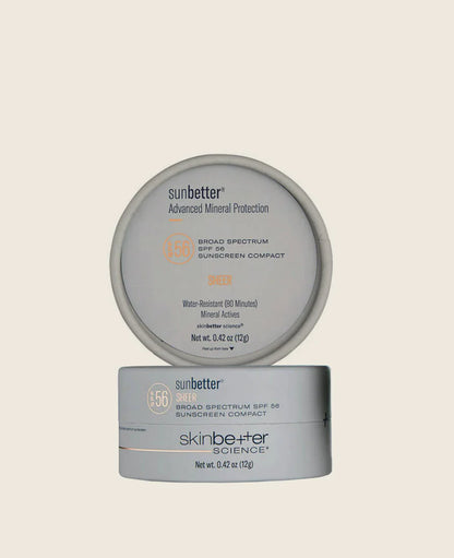SkinBetter SunBetter Sheer Mineral SPF 56 Compact, product packaging, at FRZN Aesthetics in Frisco, TX
